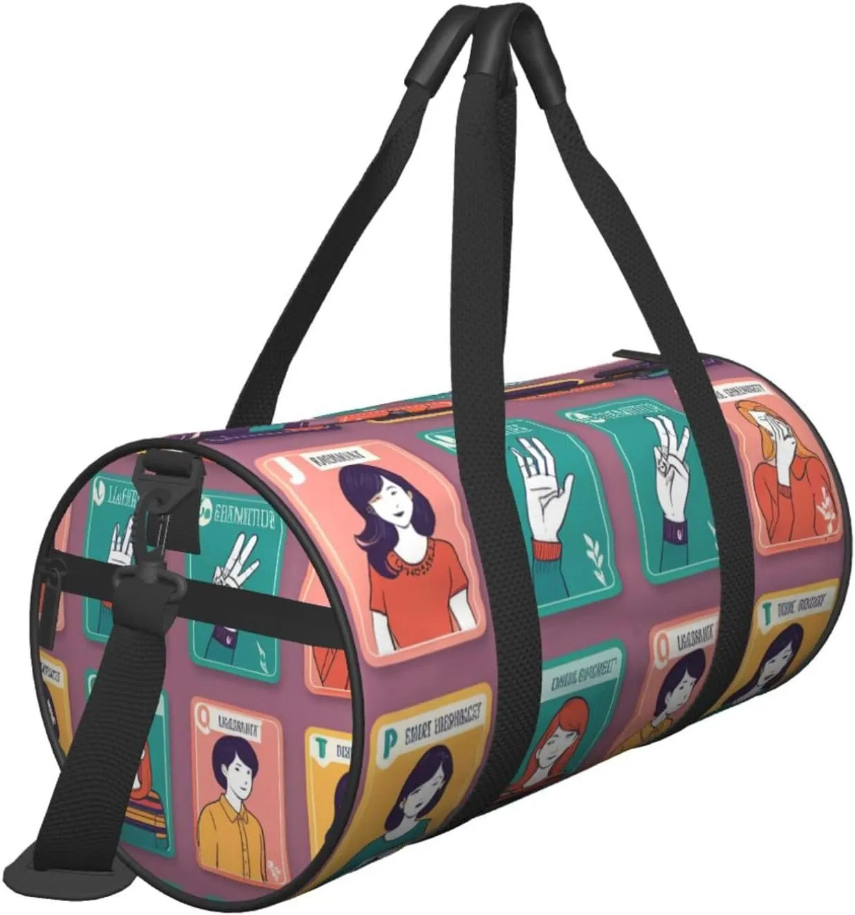 Sign Language Alphabet Printed Travel Bag,Round Personal Item Storage bag,Foldie Duffel Bag for Traveling Vacation,Fitness,Sports