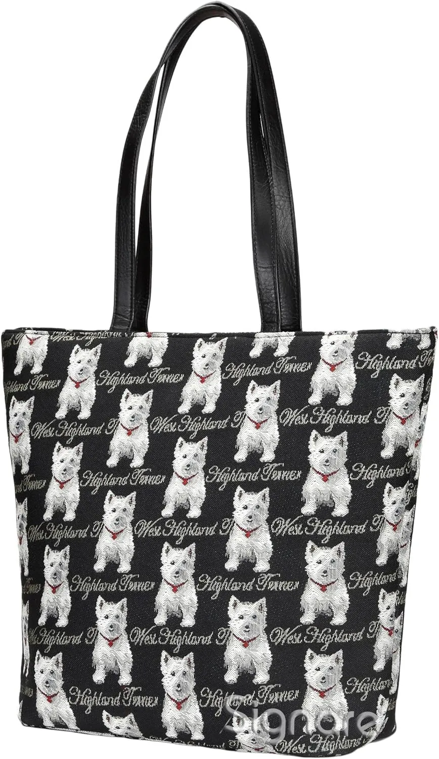 Signare Tapestry Shoulder Bag Tote Bag for Women with Black & White Westie Dog Design (SHOU-WES)
