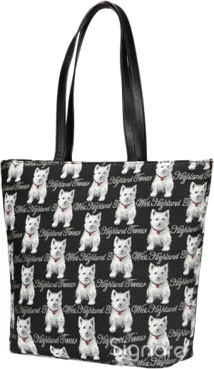 Signare Tapestry Shoulder Bag Tote Bag for Women with Black & White Westie Dog Design (SHOU-WES)