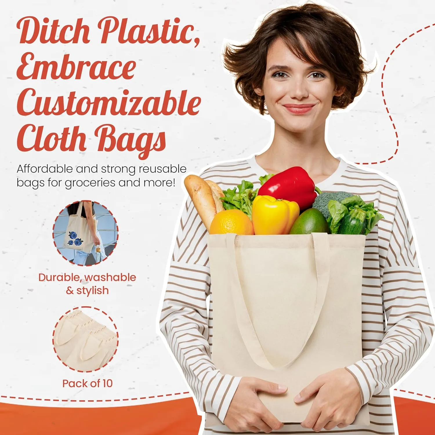 Simply Cool 20-Pack Canvas Tote Bags Bulk, Reusable, Grocery Medium Lightweight Cotton Cloth Bags for Promotion, Advertising, DIY Projects, Crafts, Painting, Embroidery, Custom Logo