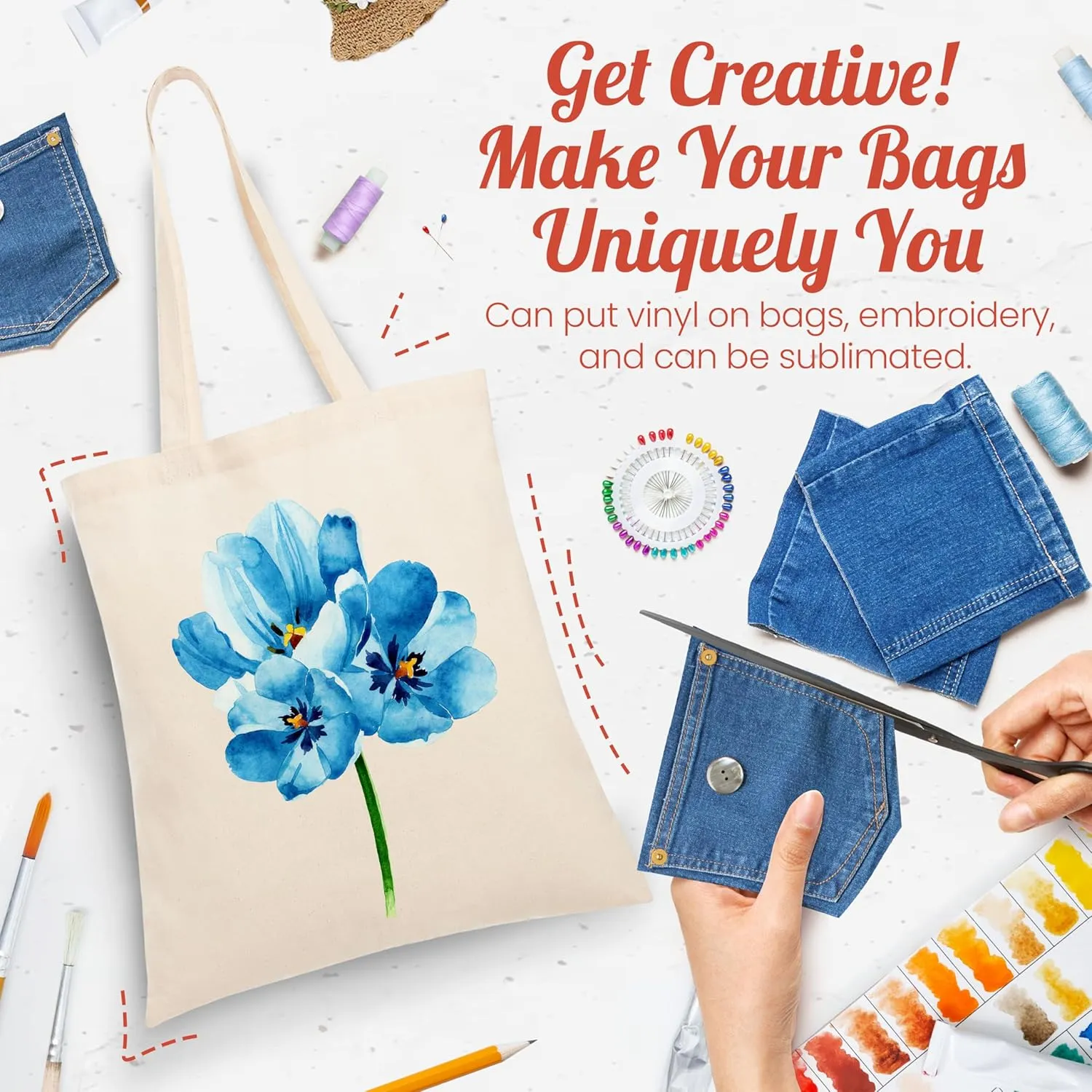 Simply Cool 20-Pack Canvas Tote Bags Bulk, Reusable, Grocery Medium Lightweight Cotton Cloth Bags for Promotion, Advertising, DIY Projects, Crafts, Painting, Embroidery, Custom Logo