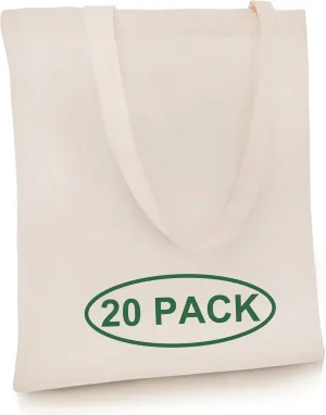 Simply Cool 20-Pack Canvas Tote Bags Bulk, Reusable, Grocery Medium Lightweight Cotton Cloth Bags for Promotion, Advertising, DIY Projects, Crafts, Painting, Embroidery, Custom Logo
