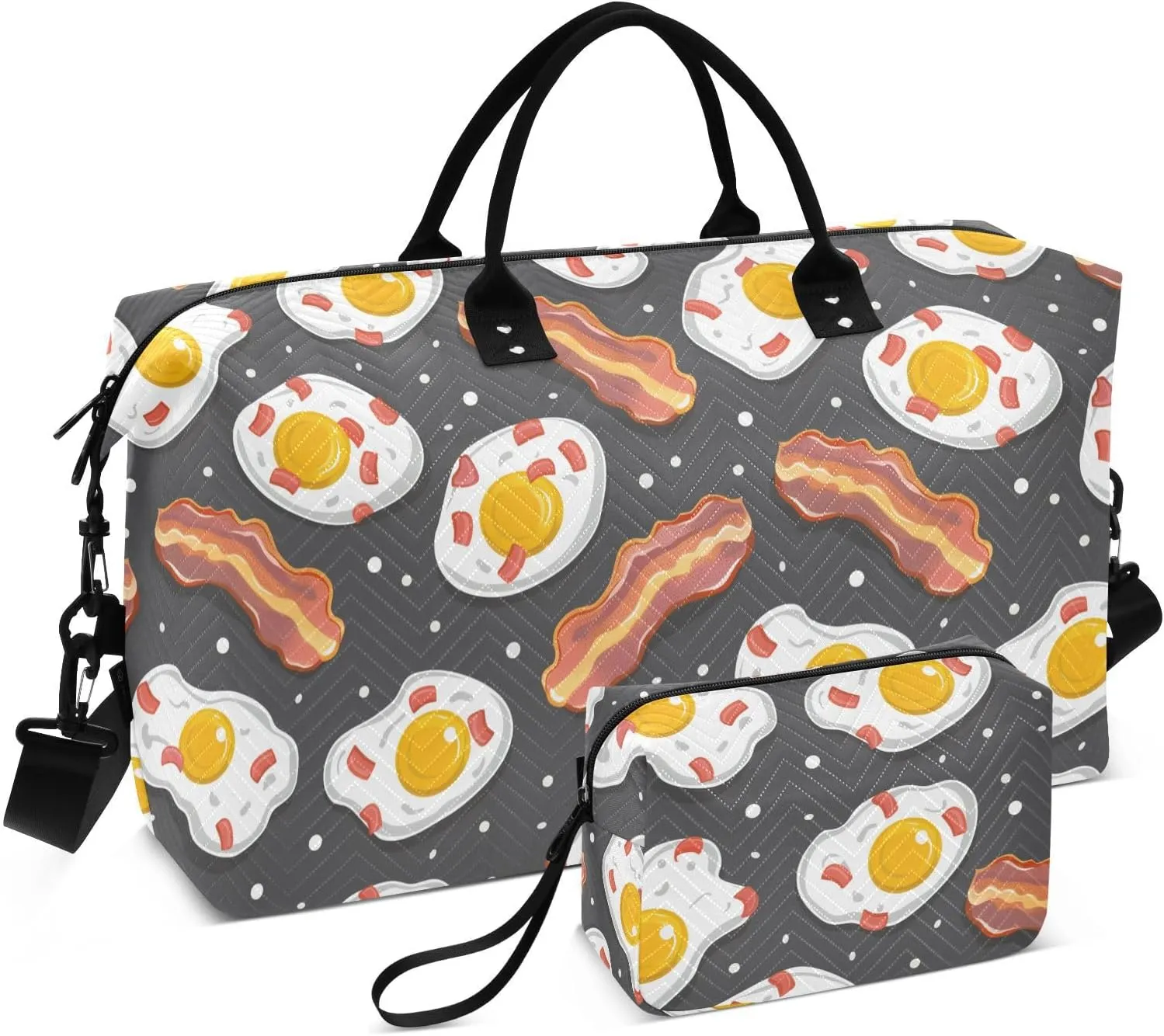 Sinestour Eggs Bacon Travel Duffel Bag for Men Women with Makeup Bag Weekend Overnight Carry On Bags for Yoga Travel Gym