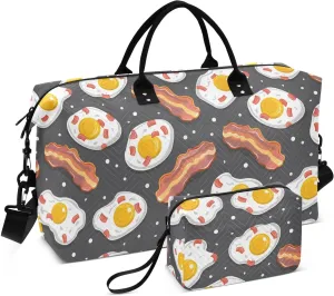 Sinestour Eggs Bacon Travel Duffel Bag for Men Women with Makeup Bag Weekend Overnight Carry On Bags for Yoga Travel Gym