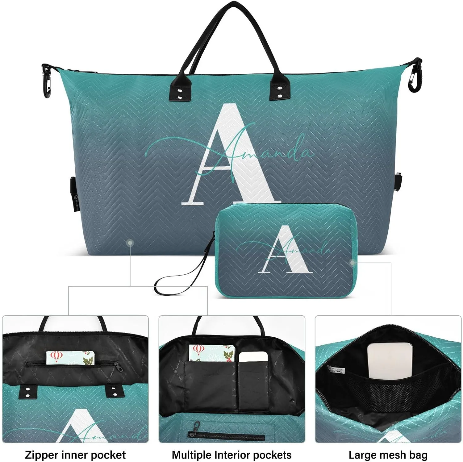 Sinestour Gradient Custom Travel Duffel Bag for Men Women with Makeup Bag Personalized Carry On Bags