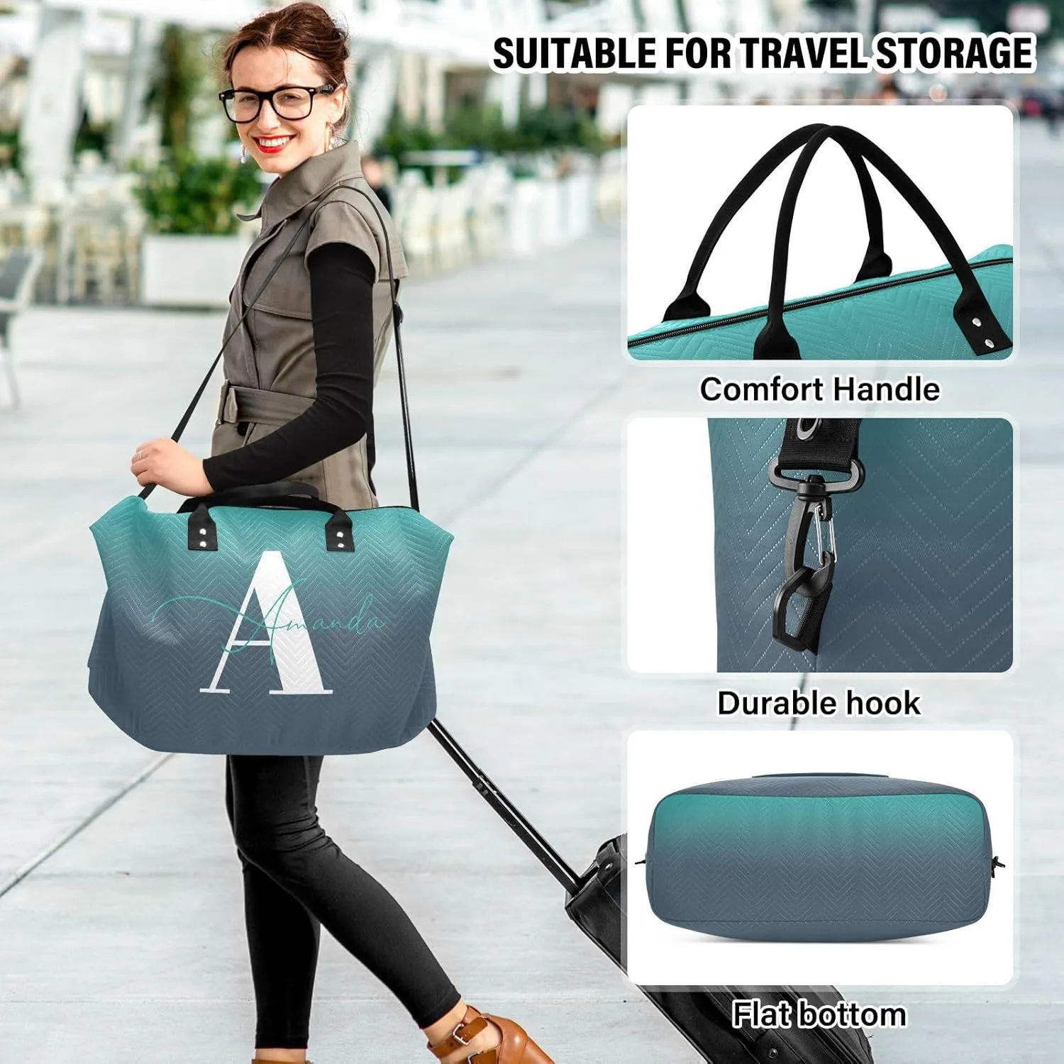Sinestour Gradient Custom Travel Duffel Bag for Men Women with Makeup Bag Personalized Carry On Bags