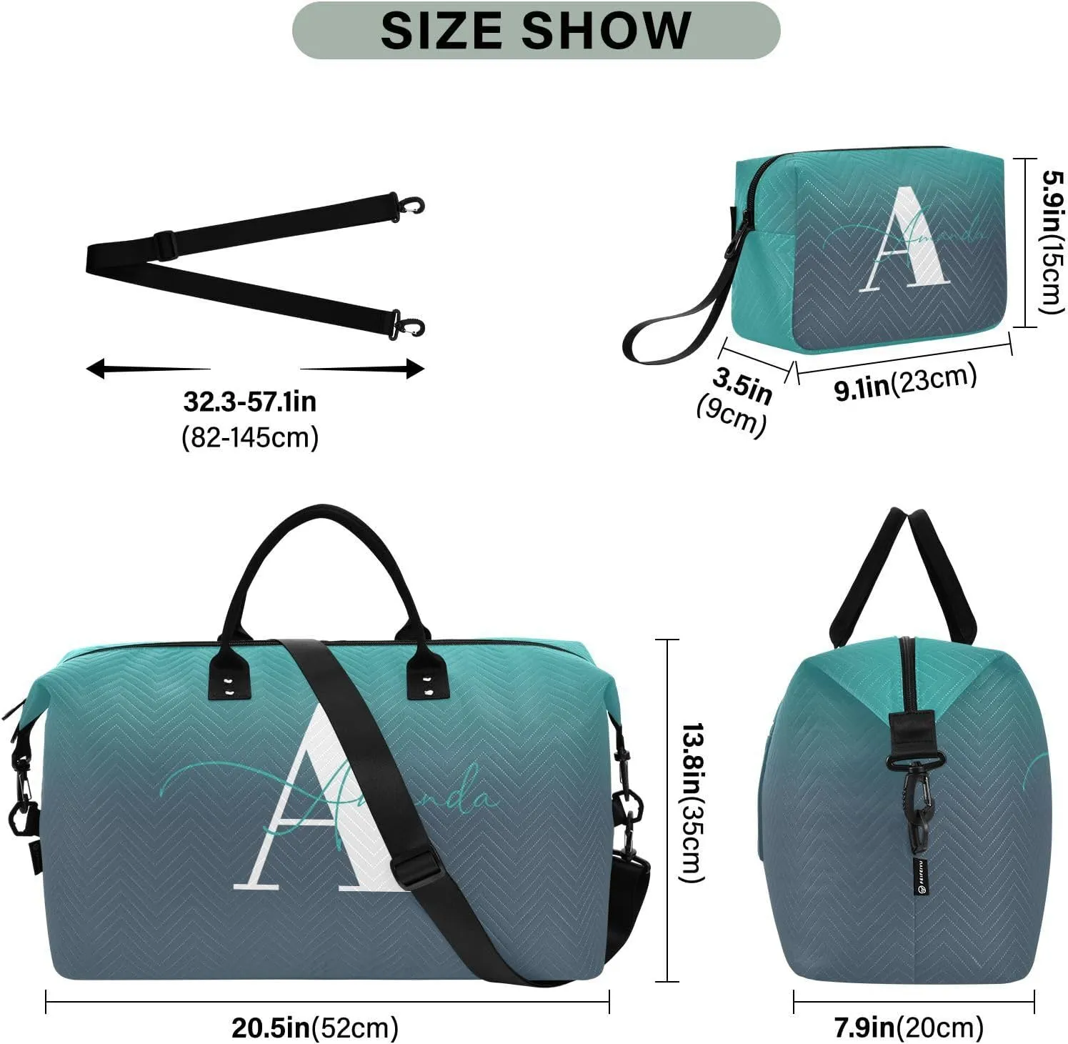 Sinestour Gradient Custom Travel Duffel Bag for Men Women with Makeup Bag Personalized Carry On Bags