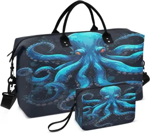 Sinestour Octopus Black Travel Duffel Bag for Men Women with Makeup Bag Weekend Overnight Carry On Bags for Travel Hospital Gym