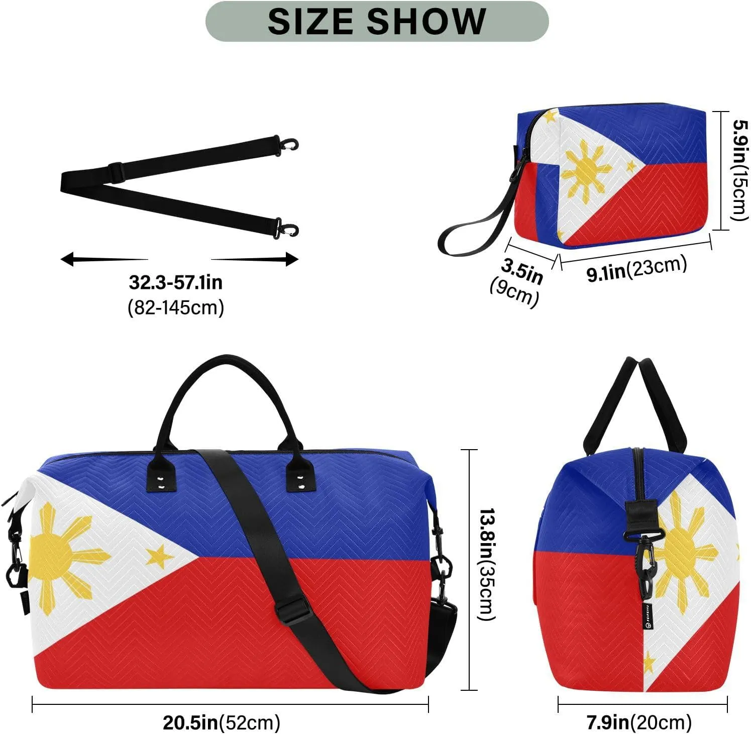 Sinestour Philippines Flag Travel Duffel Bag for Men Women with Makeup Bag Weekend Overnight Carry On Bags for Travel Getaway Weekend