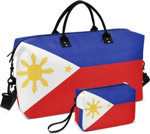 Sinestour Philippines Flag Travel Duffel Bag for Men Women with Makeup Bag Weekend Overnight Carry On Bags for Travel Getaway Weekend