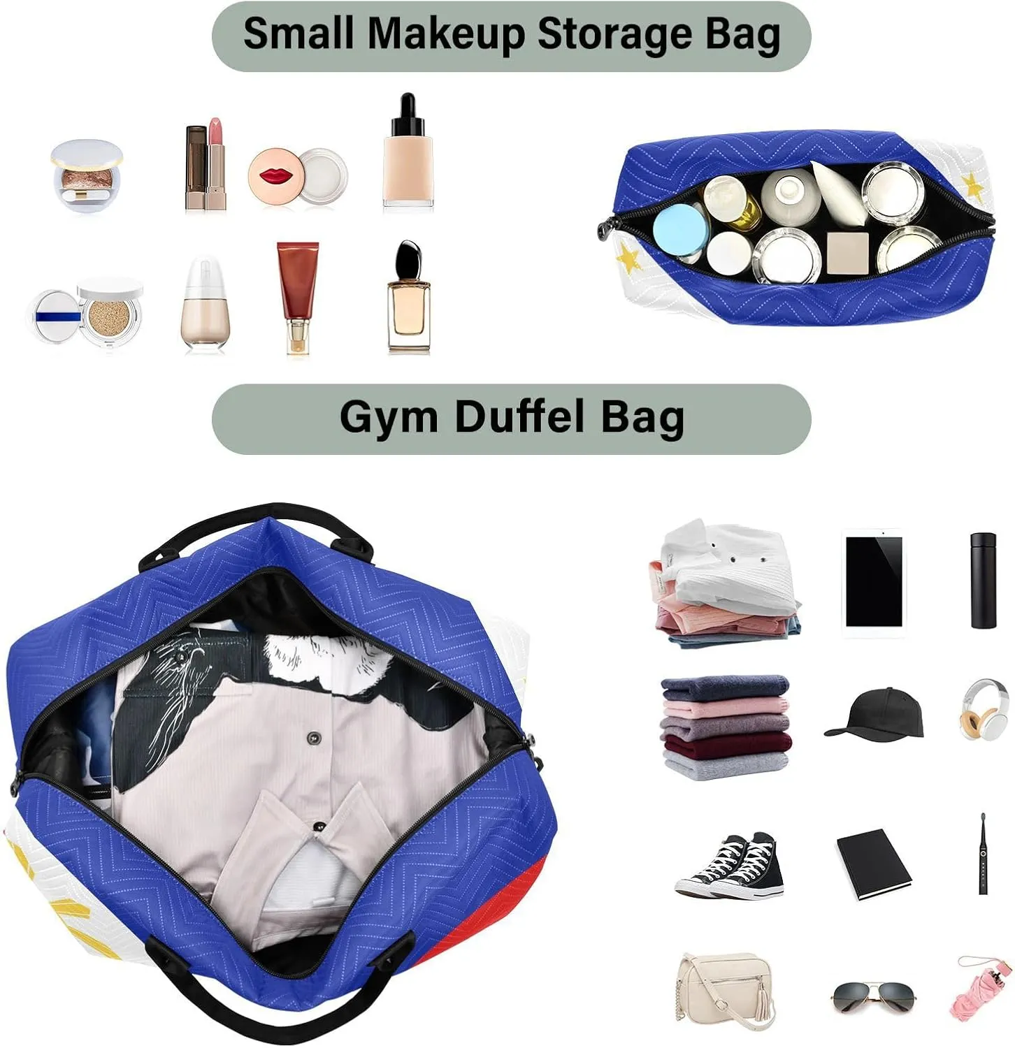 Sinestour Philippines Flag Travel Duffel Bag for Men Women with Makeup Bag Weekend Overnight Carry On Bags for Travel Getaway Weekend