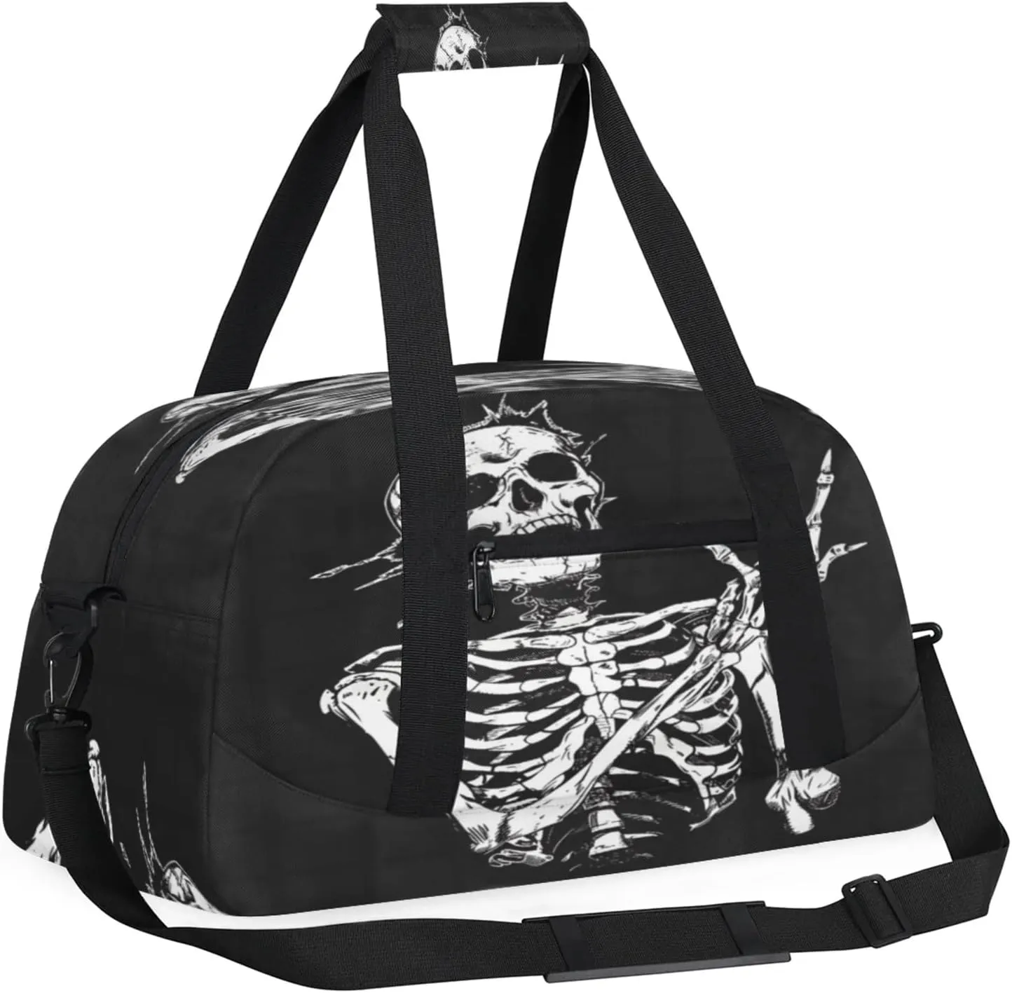 Skeleton Funny Skull Small Gym Bag 18 inch Carry On Duffel Bag for Weekender Travel Sports Workout Yoga Gymnastics Dance Ballet