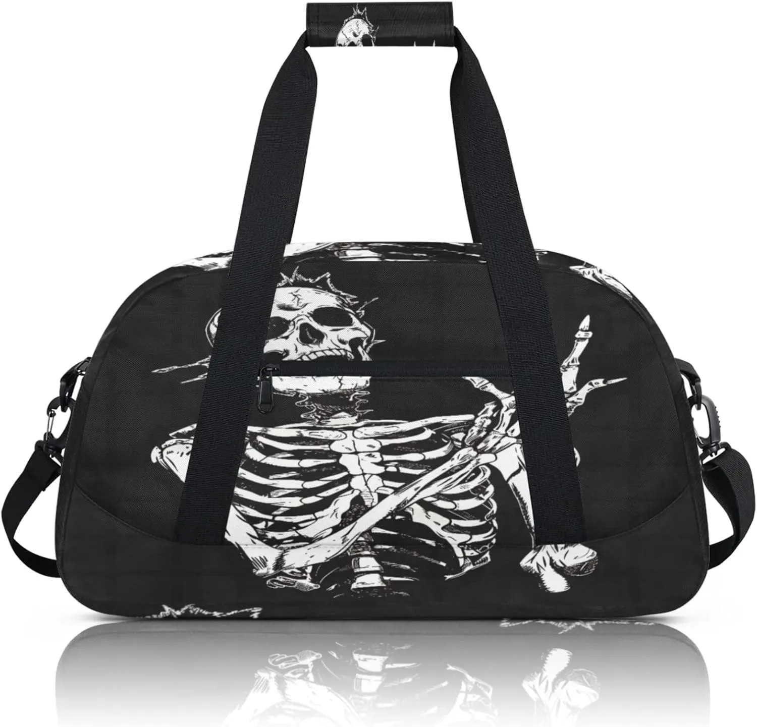 Skeleton Funny Skull Small Gym Bag 18 inch Carry On Duffel Bag for Weekender Travel Sports Workout Yoga Gymnastics Dance Ballet