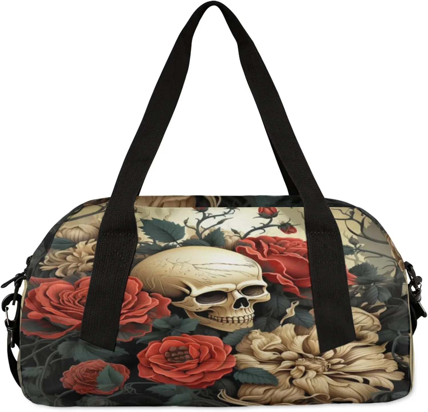 Skeleton Rose Kids Duffel Bag Lightweight Waterproof Sports Gym Bag with Front Zipper Pocket Foldable Weekender Overnight Bag for School Practice Gymnastic Ballet