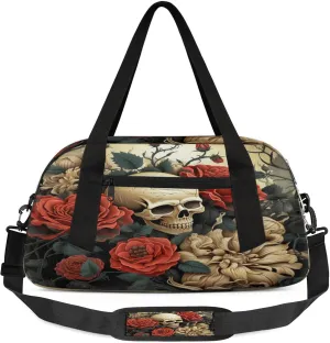 Skeleton Rose Kids Duffel Bag Lightweight Waterproof Sports Gym Bag with Front Zipper Pocket Foldable Weekender Overnight Bag for School Practice Gymnastic Ballet