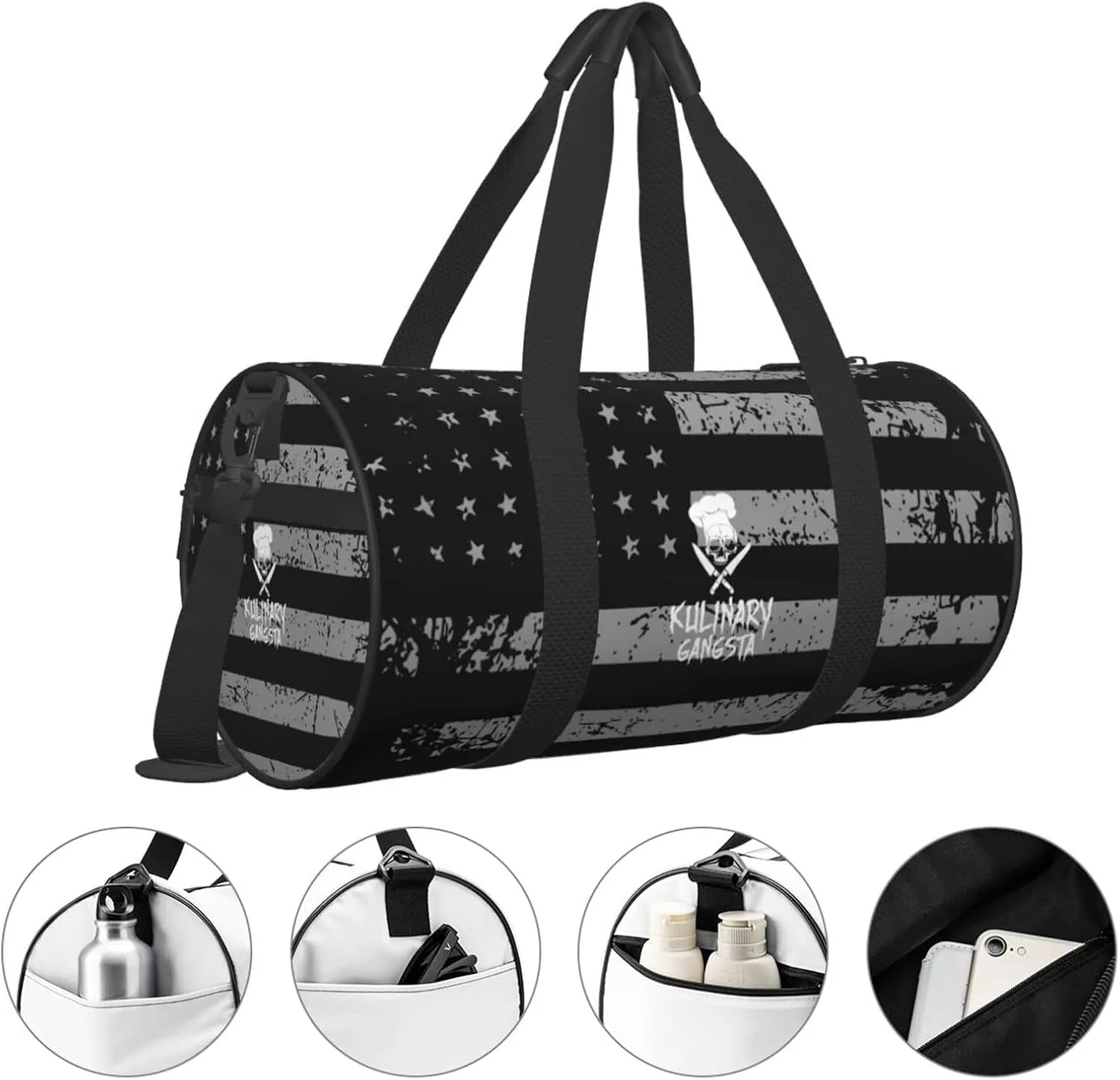 Skull Chef Cooking Skull Travel Luggage Duffel Bag Sports Rolling Foldable Duffel Bag, Black