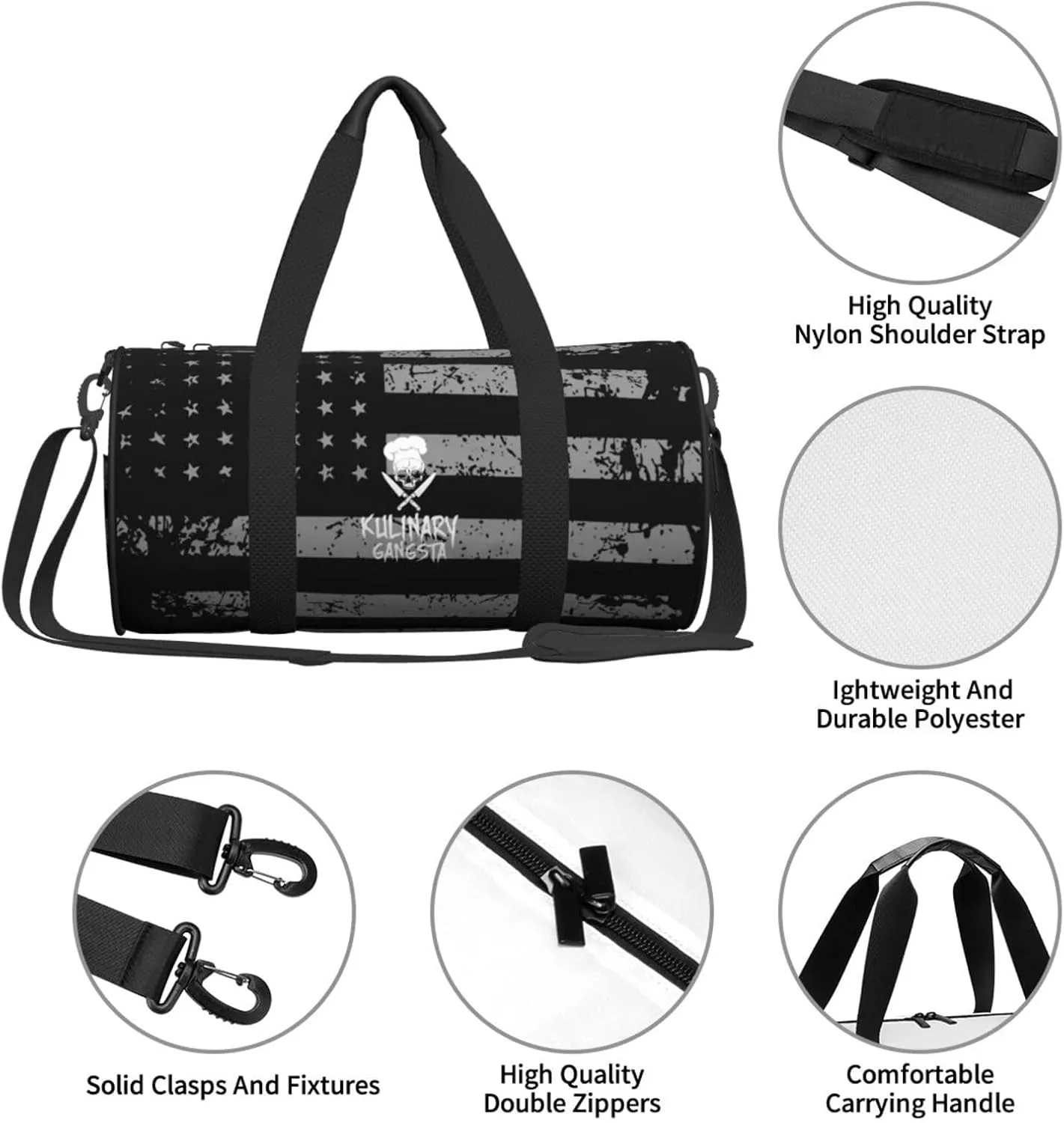 Skull Chef Cooking Skull Travel Luggage Duffel Bag Sports Rolling Foldable Duffel Bag, Black