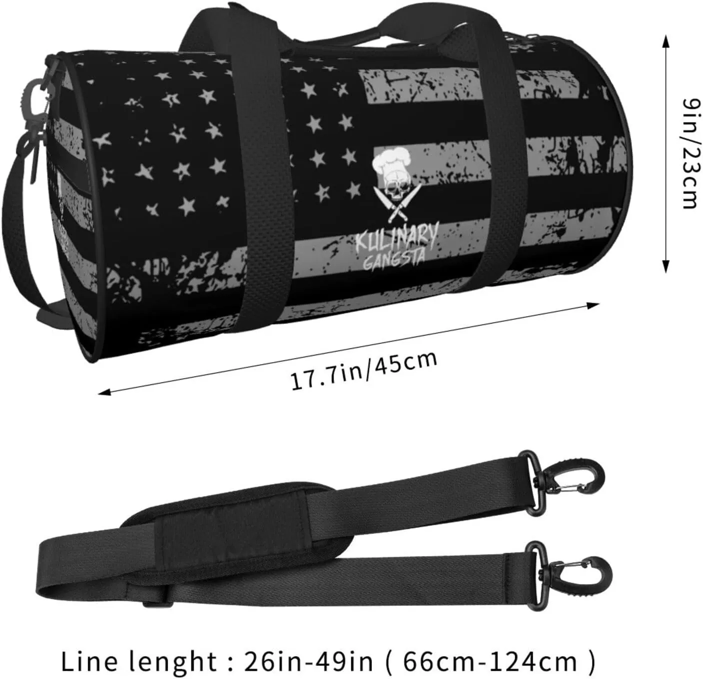Skull Chef Cooking Skull Travel Luggage Duffel Bag Sports Rolling Foldable Duffel Bag, Black