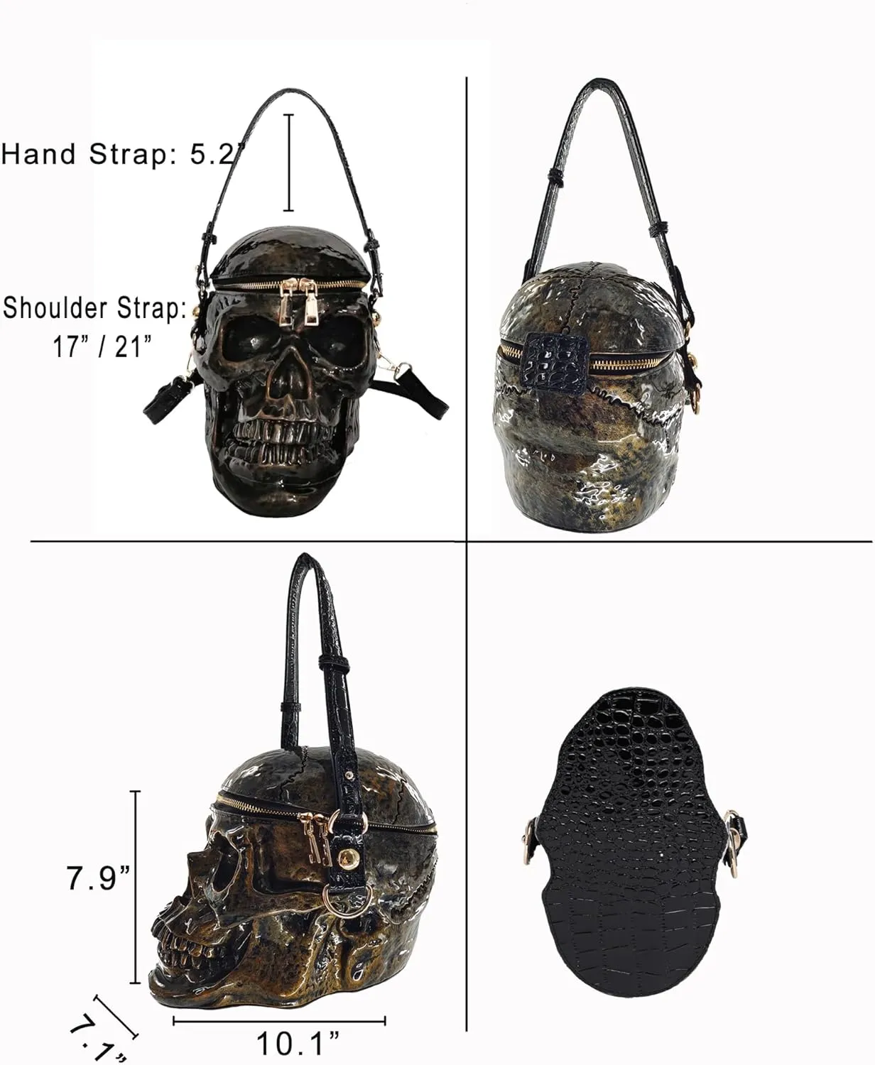 Skull Shaped Purse Crossbody Shoulder Bag Weird Horror Gothic PVC Handbag Halloween Top Handle Bag