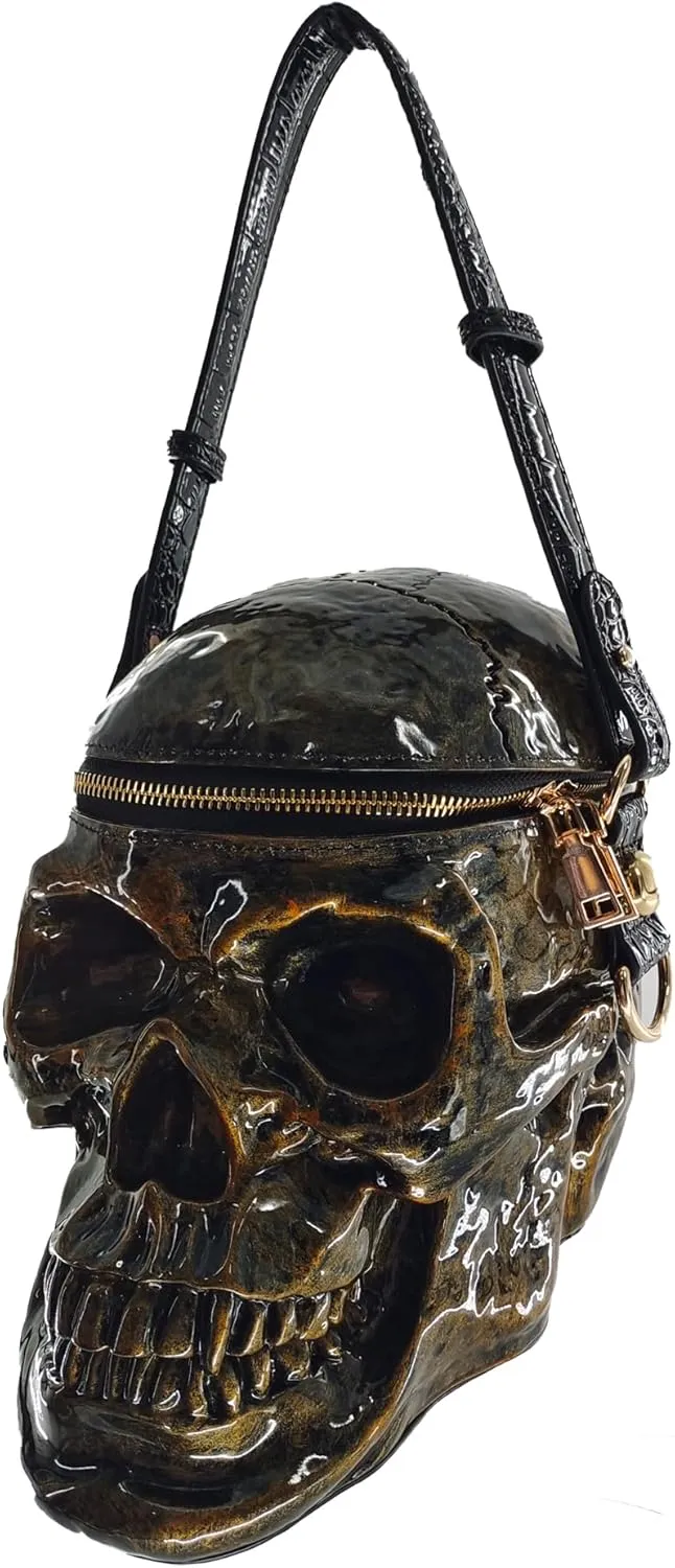 Skull Shaped Purse Crossbody Shoulder Bag Weird Horror Gothic PVC Handbag Halloween Top Handle Bag