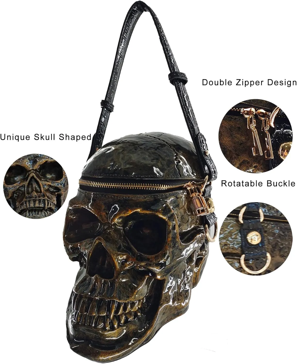 Skull Shaped Purse Crossbody Shoulder Bag Weird Horror Gothic PVC Handbag Halloween Top Handle Bag