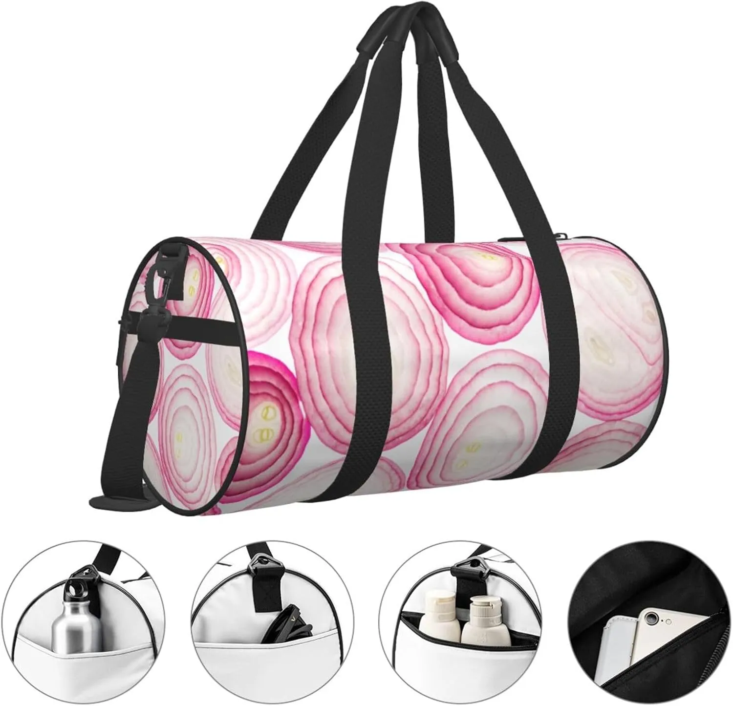 Sliced Pinks Onion Slices Round Travel Duffel Bag Large Capacity Gym Sports Bags for Hiking Vacation Trips