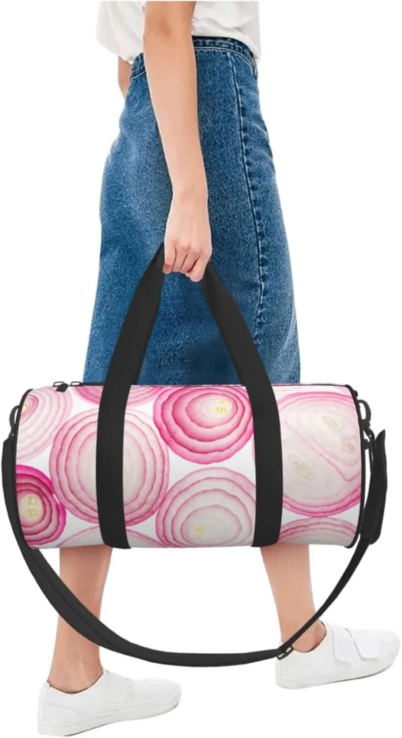 Sliced Pinks Onion Slices Round Travel Duffel Bag Large Capacity Gym Sports Bags for Hiking Vacation Trips