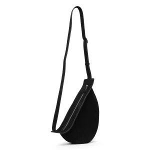 Slouchy banana small black suede shoulder bag