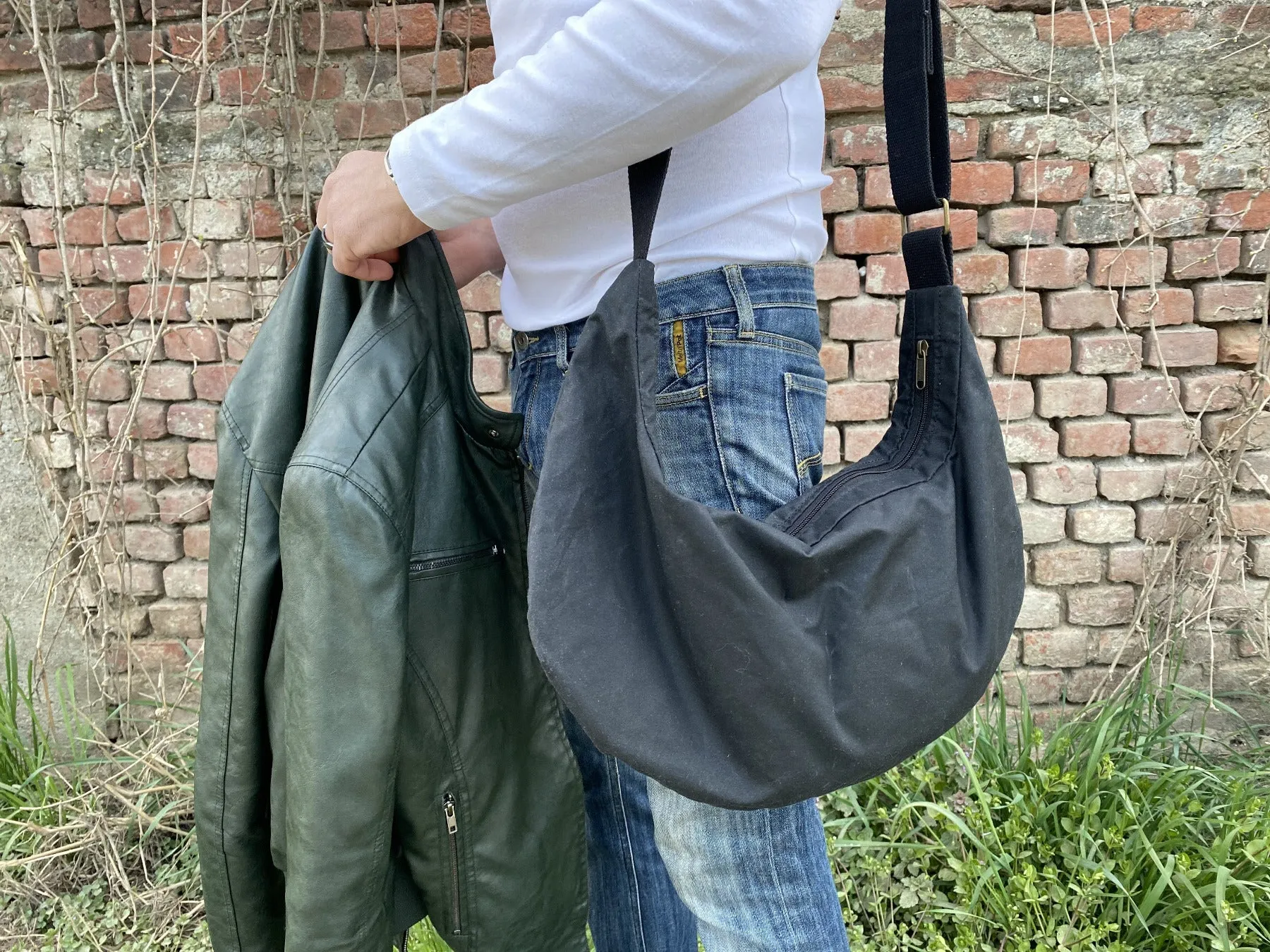 Slouchy hobo bag, travel bag, canvas bags with zipper, crossbody bag for men, crossbody bag for women,