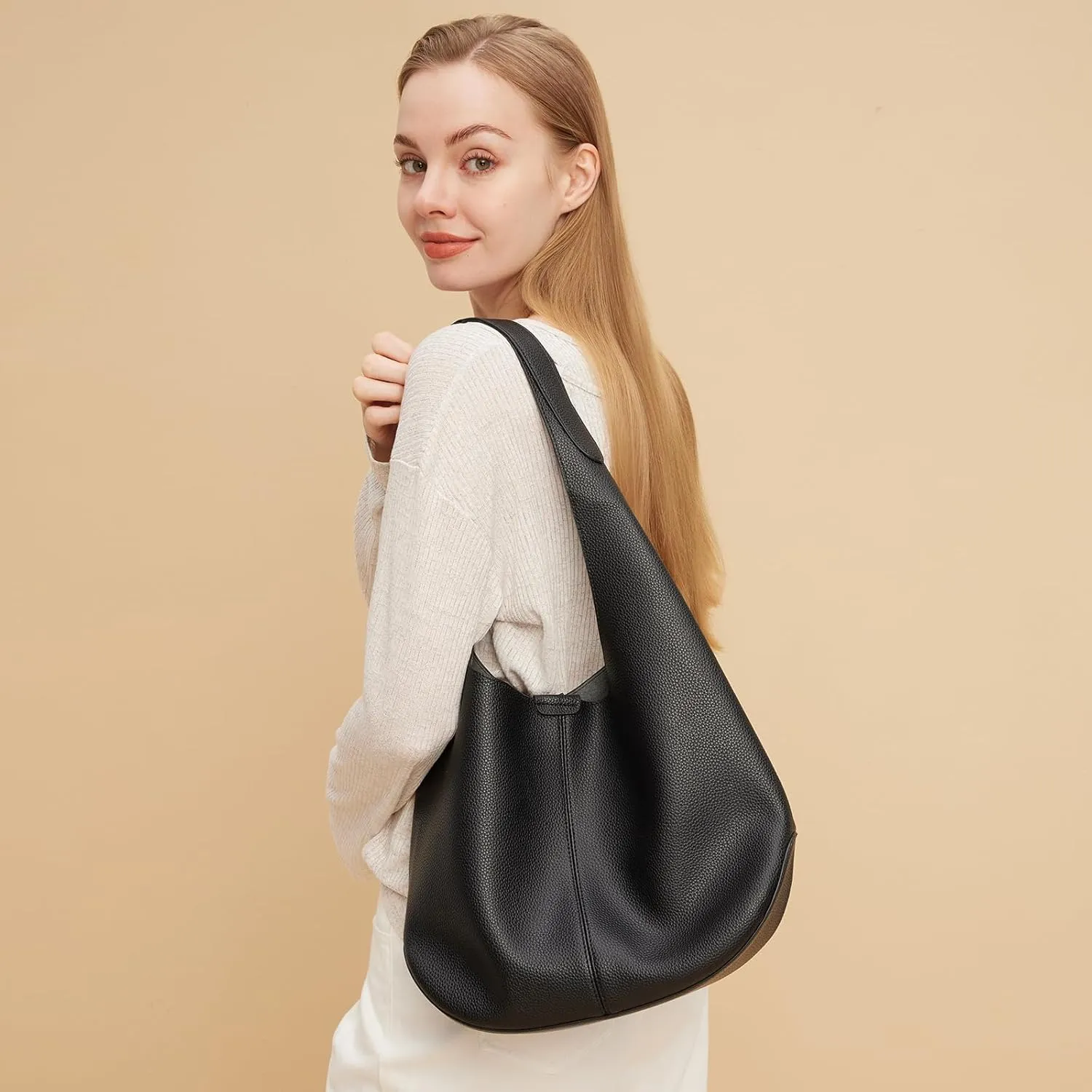 Slouchy Hobo Bags for Women Tote Bag Soft Vegan Leather Shoulder Purses 2 Pcs