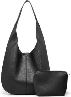 Slouchy Hobo Bags for Women Tote Bag Soft Vegan Leather Shoulder Purses 2 Pcs
