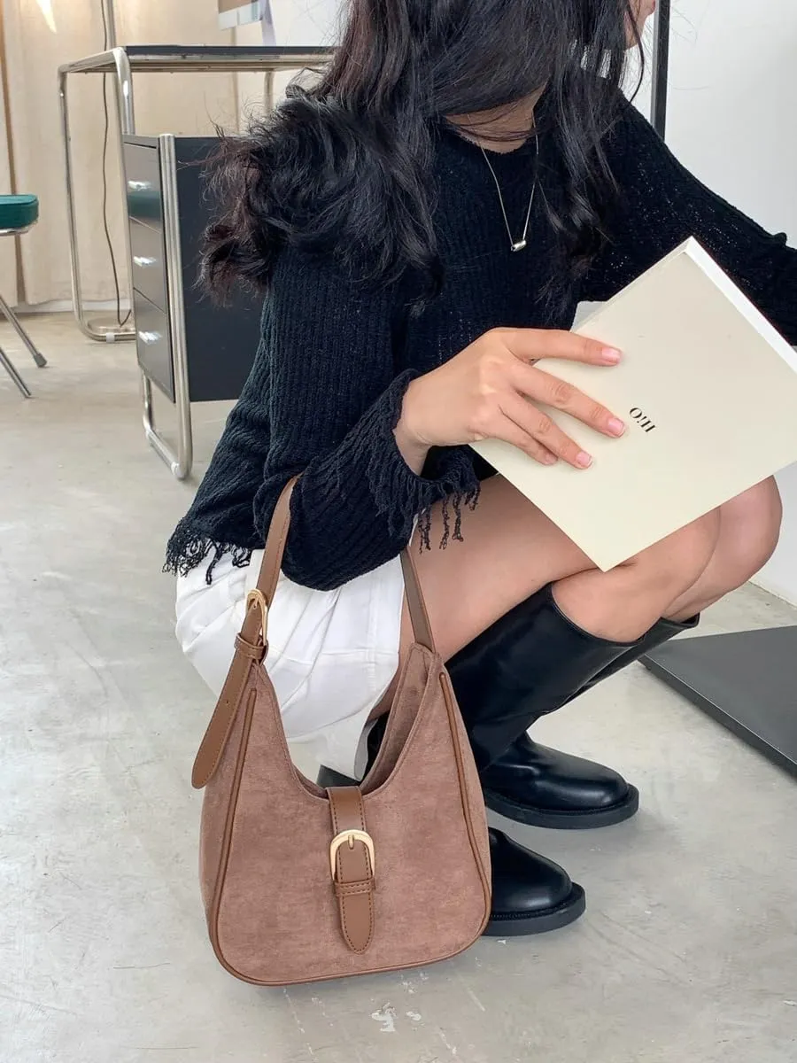 Slouchy Hobo Bags Women Retro Suede Underarm Shoulder Bag Crossbody Purse Crescent Satchels Top-Handle Tote Handbag 2024