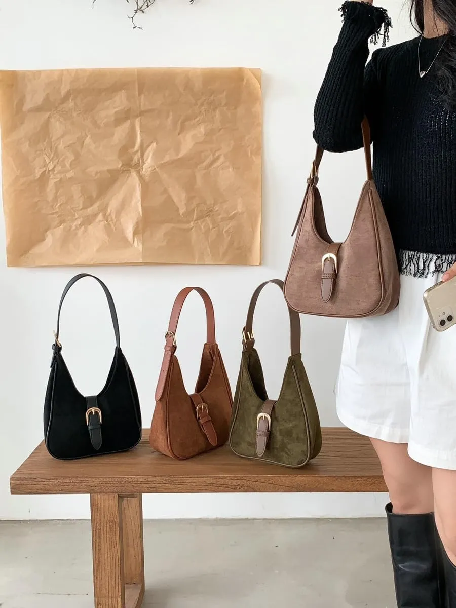 Slouchy Hobo Bags Women Retro Suede Underarm Shoulder Bag Crossbody Purse Crescent Satchels Top-Handle Tote Handbag 2024