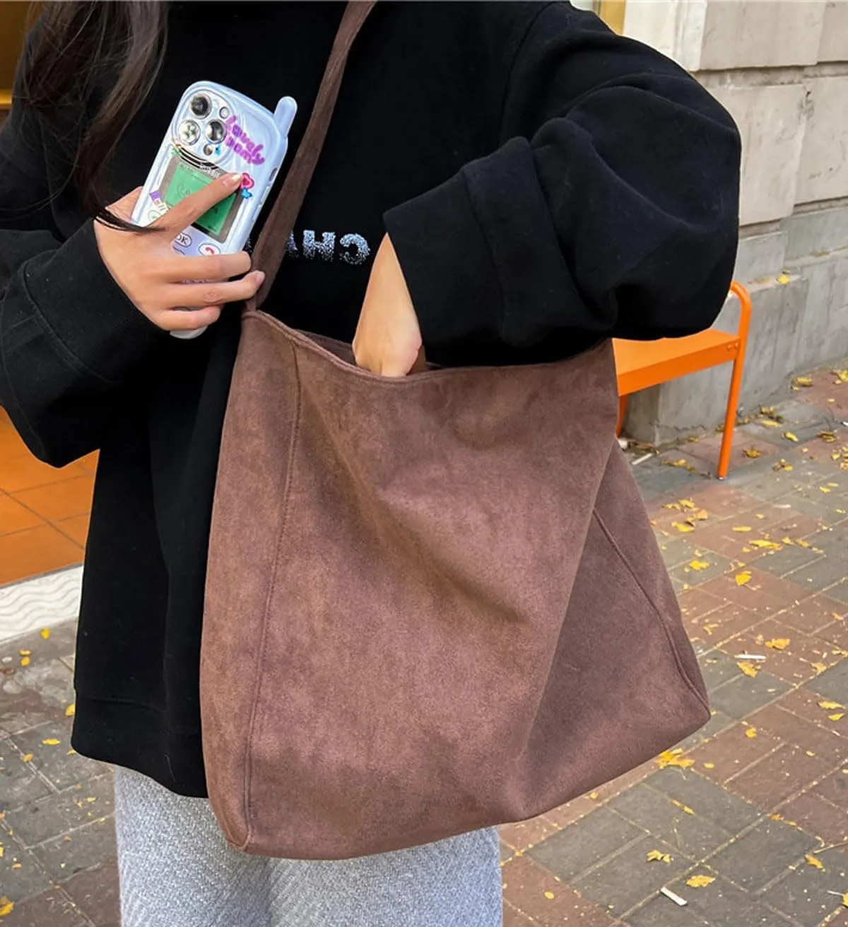 Slouchy Suede Hobo Bag for Women Large Tote Shoulder Bags Carryall Travel Work Handbag Purse Fall Winter