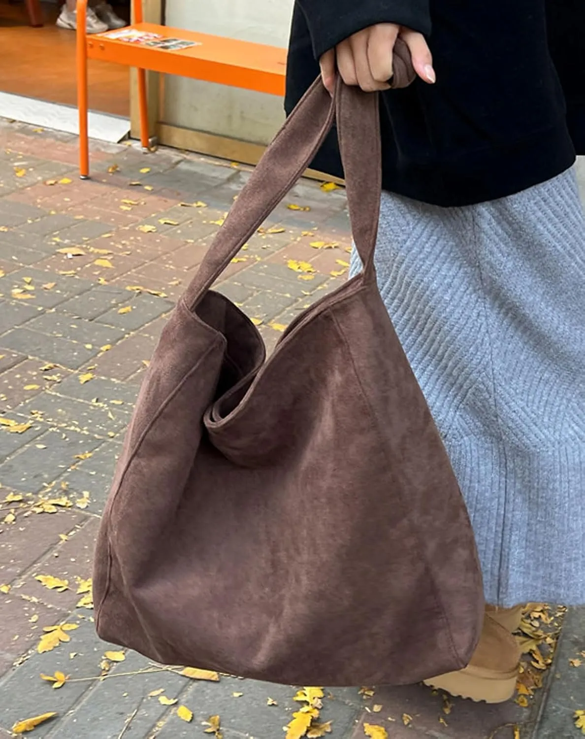 Slouchy Suede Hobo Bag for Women Large Tote Shoulder Bags Carryall Travel Work Handbag Purse Fall Winter