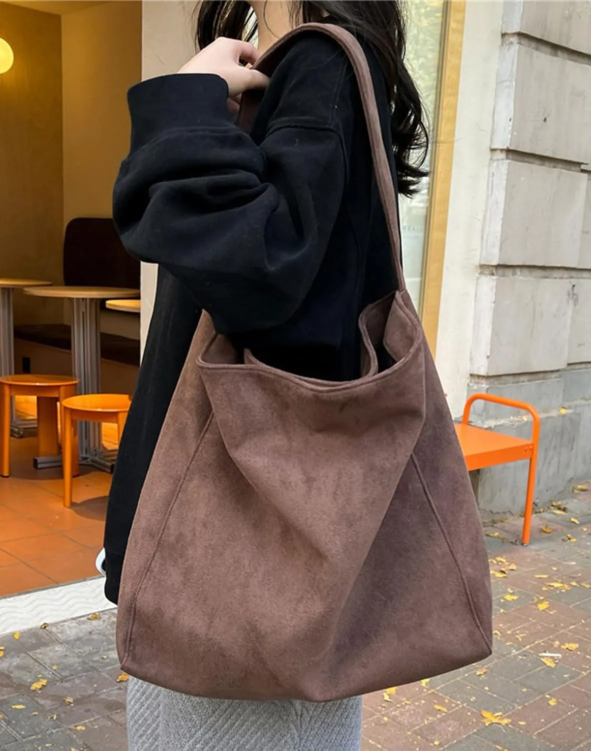 Slouchy Suede Hobo Bag for Women Large Tote Shoulder Bags Carryall Travel Work Handbag Purse Fall Winter