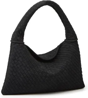 Slouchy Woven Suede Hobo Bags Women Trendy Suede Purse Crossbody Crescent Shoulder Satchel Work Bag Top Handle Tote Handbag