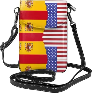 Small Cell Phone Purse - Stylish Quality And Soft Leather Messenger Horizontal Purse Crossbody Flap Phone Case For Women American Spain Flag Prints