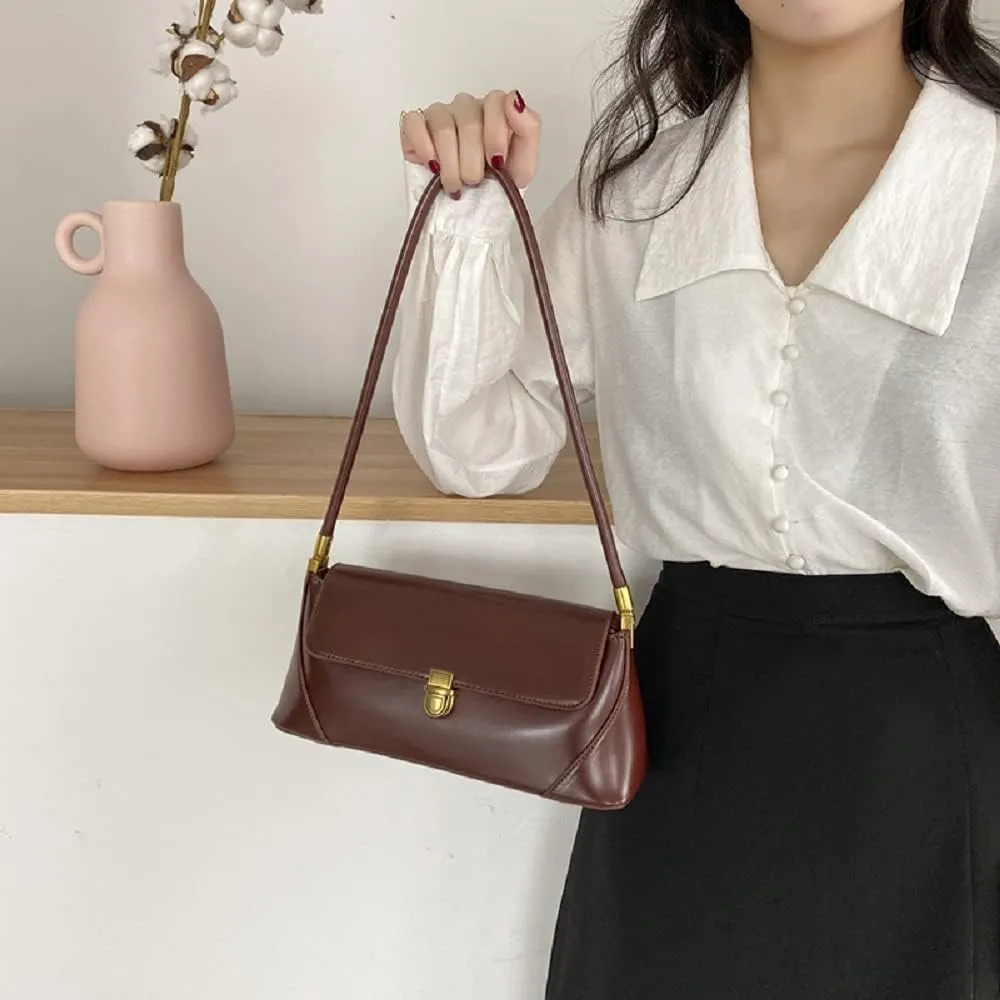 Small Clutch Shoulder Bag for Women Leather Mini Tote Handbag Purse with Buckle Closure