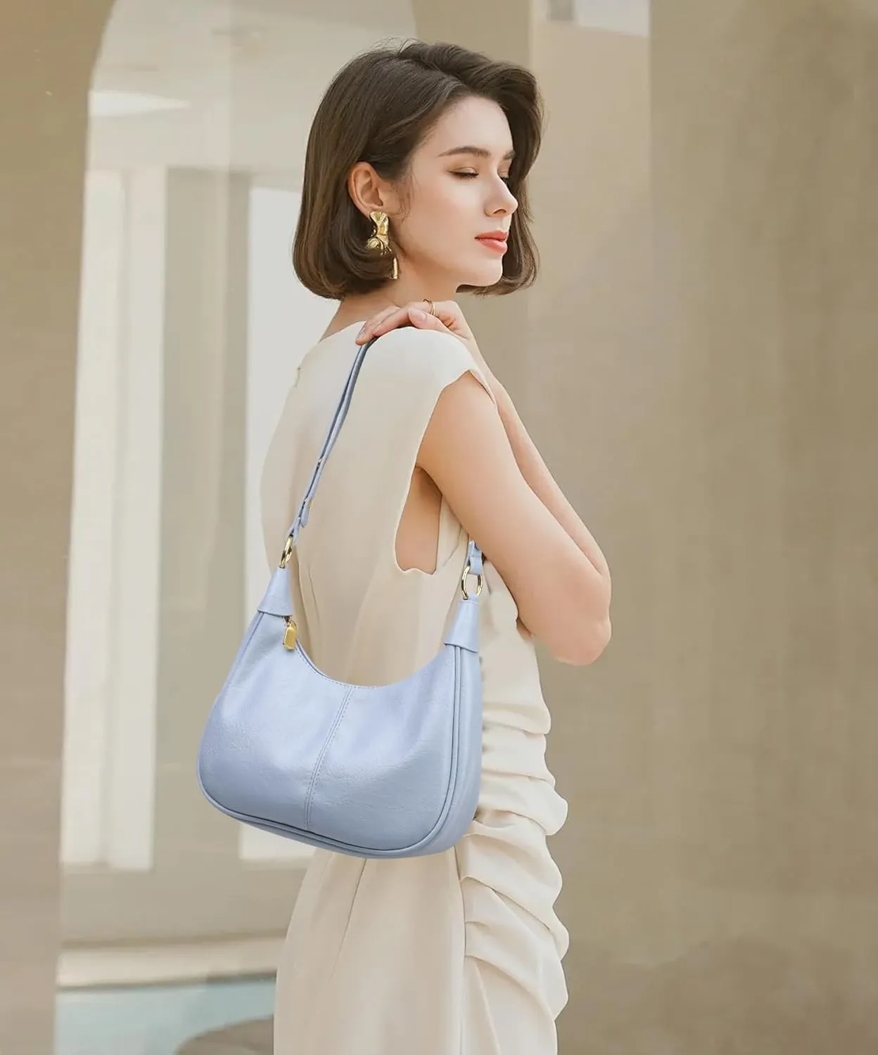Small Hobo Bags Retro Crescent Shoulder Purse Women Soft Crossbody Handbag