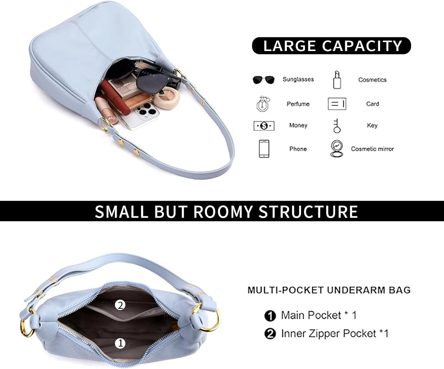 Small Hobo Bags Retro Crescent Shoulder Purse Women Soft Crossbody Handbag