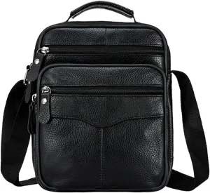 Small Leather Crossbody Messenger Shoulder Bag for Men Women Work Business Adjustable Strap
