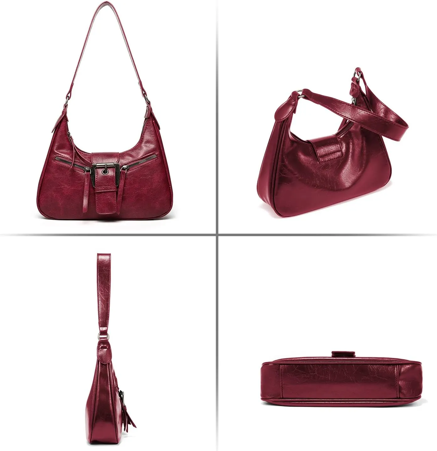 Small Purses for Women Trendy Shoulder Bag Casual Hobo Y2K Buckle Handbag Vegan Leather Crossbody Bag Underarm Bag