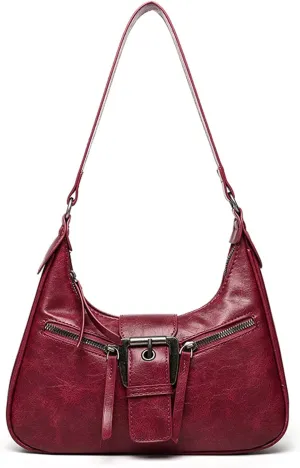 Small Purses for Women Trendy Shoulder Bag Casual Hobo Y2K Buckle Handbag Vegan Leather Crossbody Bag Underarm Bag