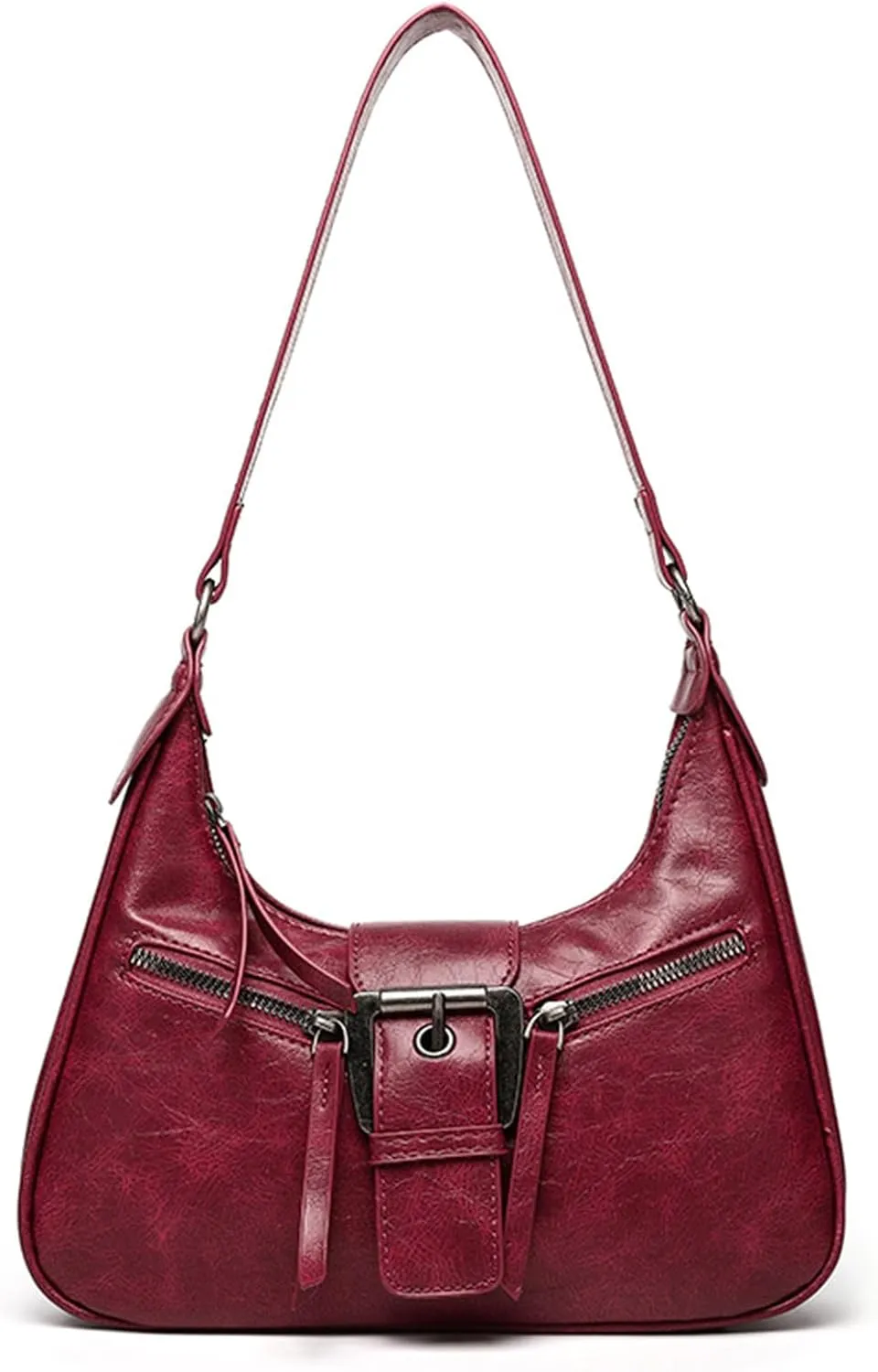 Small Purses for Women Trendy Shoulder Bag Casual Hobo Y2K Buckle Handbag Vegan Leather Crossbody Bag Underarm Bag