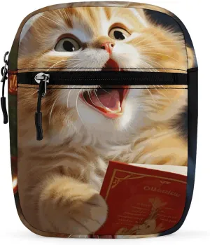 Small Satchel,Cute Cat Sing Christmas Carols Oxford Cloth Messenger Bag,mini Shoulder Bag,crossbody Bags with Adjustable Strap for Men Women