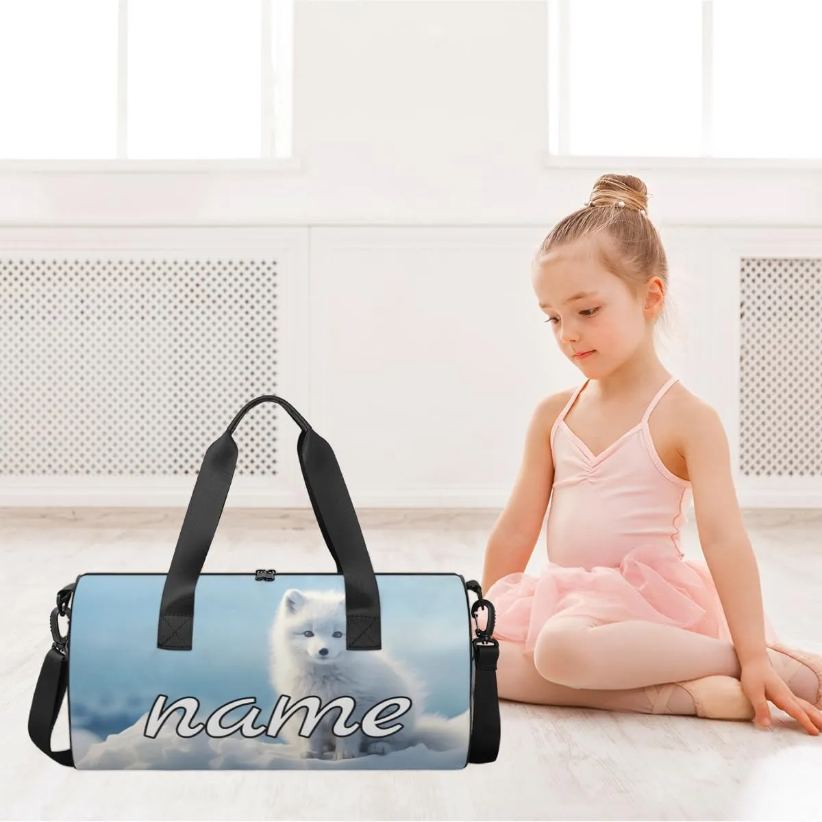 Snow Fox Personalized Dance Bags, Snow Fox Custom Sport Duffel Bag Travel Duffle Bag Overnight Weekender Bag