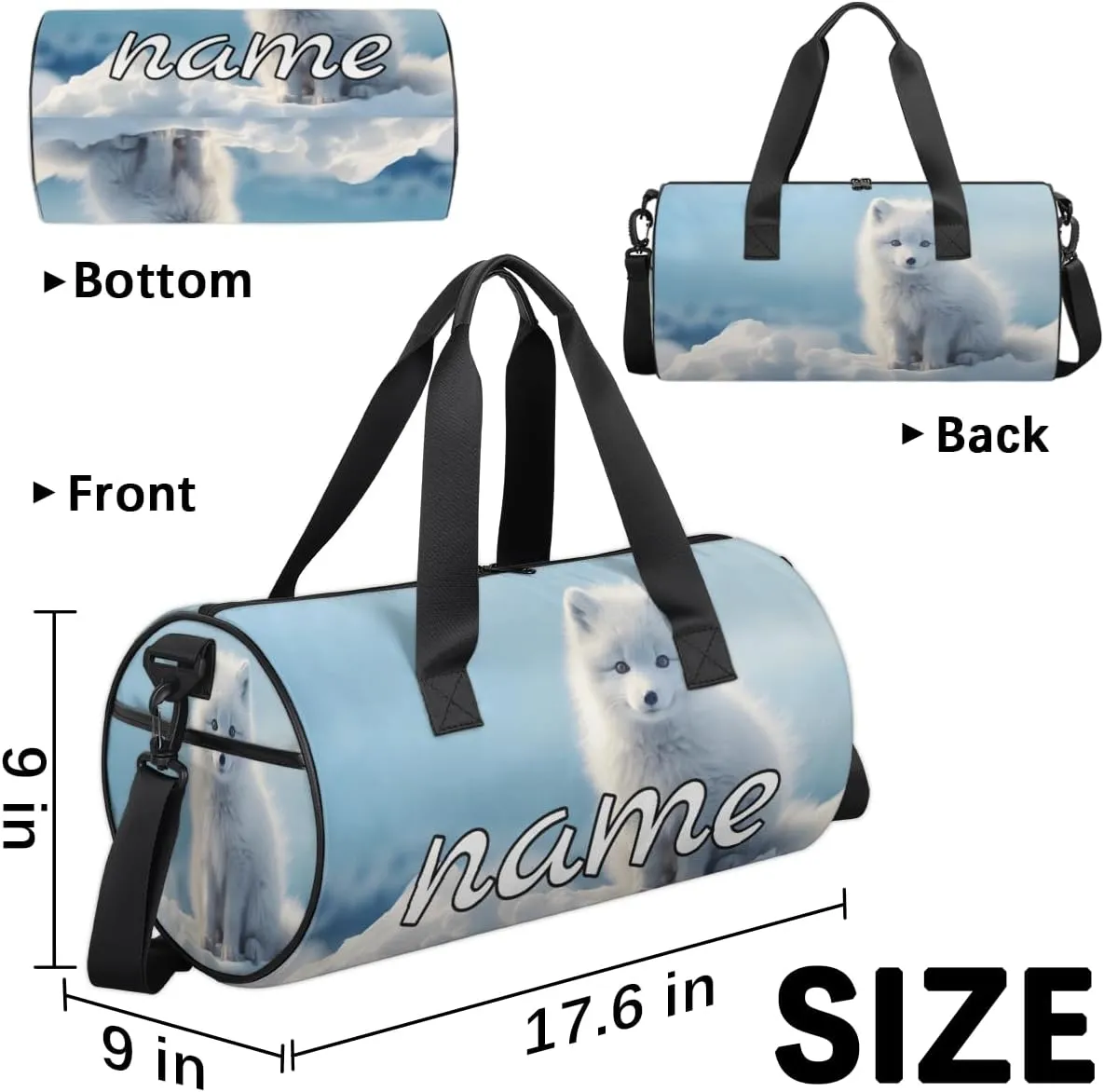 Snow Fox Personalized Dance Bags, Snow Fox Custom Sport Duffel Bag Travel Duffle Bag Overnight Weekender Bag