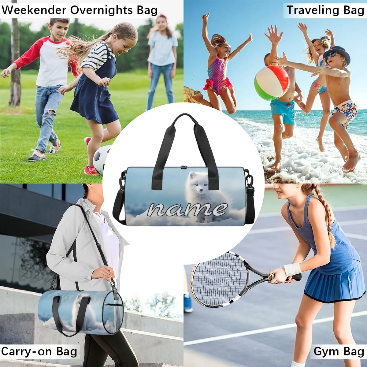 Snow Fox Personalized Dance Bags, Snow Fox Custom Sport Duffel Bag Travel Duffle Bag Overnight Weekender Bag