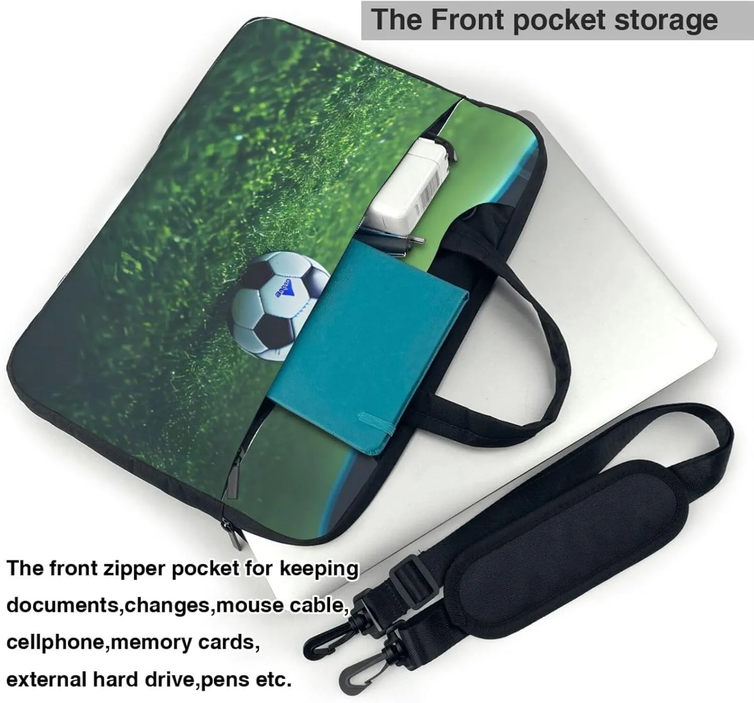 Soccer Ball On Grassy Print Messenger Bag & Case Shoulder Strap Fashionable Laptop Bag for Business Travel